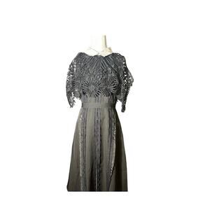 Romantic Lace Collared Whimsey Goth Wednesday Adams Black Belted Medium
 Dress